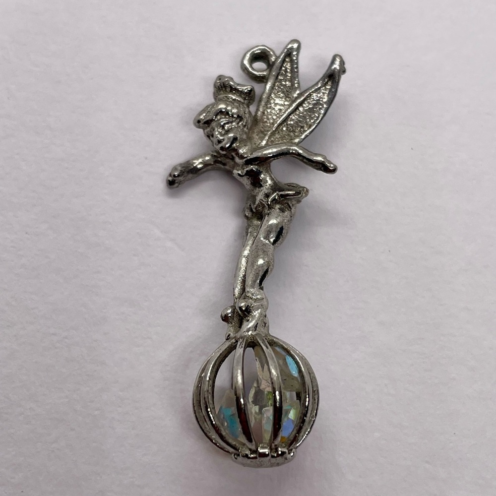 Vintage 1960’s Walt Disney Prod. Silver Tone 
Tinker Bell Pendant - AB Crystals